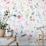 wallpaper, peel and stick wallpaper, Home decor, Watercolor floral wallpaper, living room wallpaper, multi color wallpaper, Floral Wallpaper,