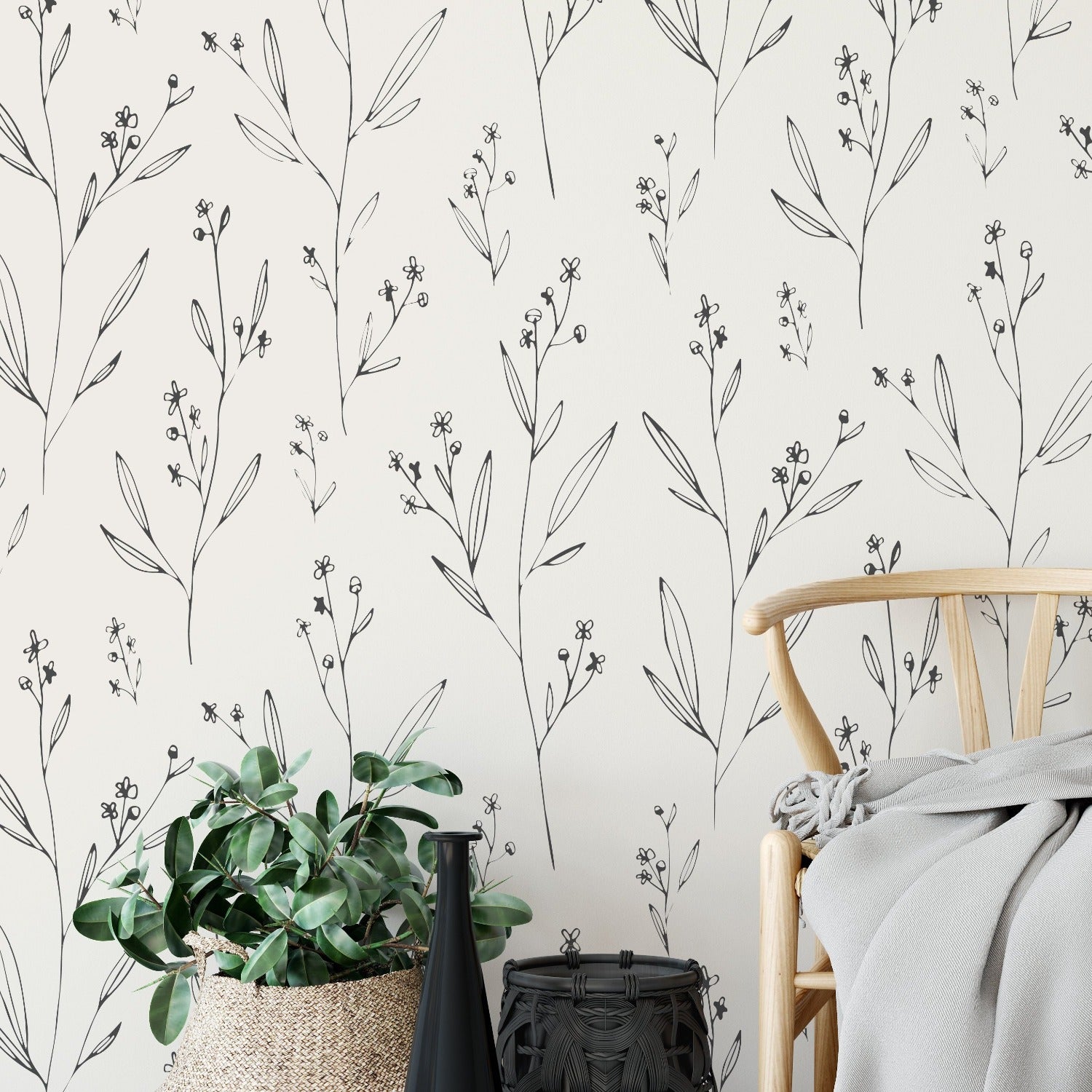 Dainty Minimal Floral Wallpaper – Timberlea Interiors