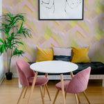 Modern interior decorated with pastel abstract oil paint wallpaper