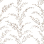 A close-up view of the Rustic Foliage Wallpaper in Beige, displaying a detailed pattern of botanical illustrations. Delicate branches and leaves intertwine in a subtle beige tone, creating a tranquil and rustic ambiance.
