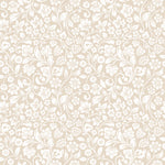 A seamless pattern of the 'Vintage Floral Wallpaper' featuring an elegant array of flowers and vines in shades of beige on an off-white background, conveying a classic and timeless design