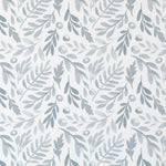 A close-up view of the 'Watercolor Subtle Botanica - Pale Blue' wallpaper showing a detailed pattern with soft blue botanical leaves and berries on a light background, giving a tranquil and elegant feel that's perfect for a variety of spaces