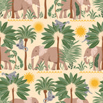 Repeat pattern of Tropical Dreams Animal Wallpaper with elephants and palm trees