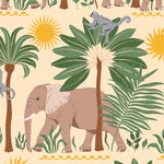 Tropical Dreams Animal Wallpaper showcasing elephants and monkeys in a jungle setting