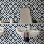 wallpaper, peel and stick wallpaper, Home decor, geometric wallpaper, bathroom wallpaper, navy blue wallpaper,