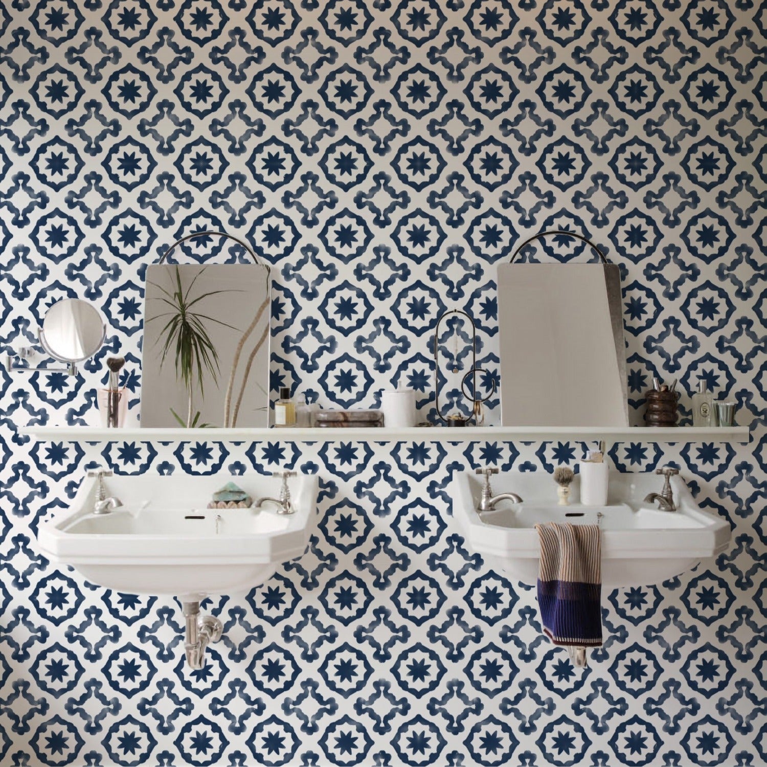 wallpaper, peel and stick wallpaper, Home decor, geometric wallpaper, bathroom wallpaper, navy blue wallpaper,