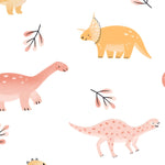 Seamless pattern of Dino Days Wallpaper III with cute dinosaur illustrations in pastel tones