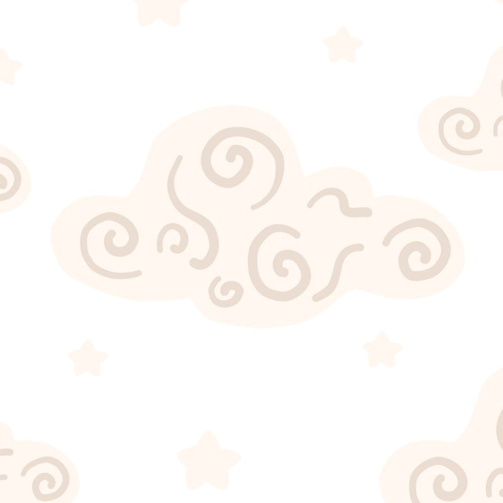 Close-up view of Miss Cloud Wallpaper with swirling cloud designs and star accents