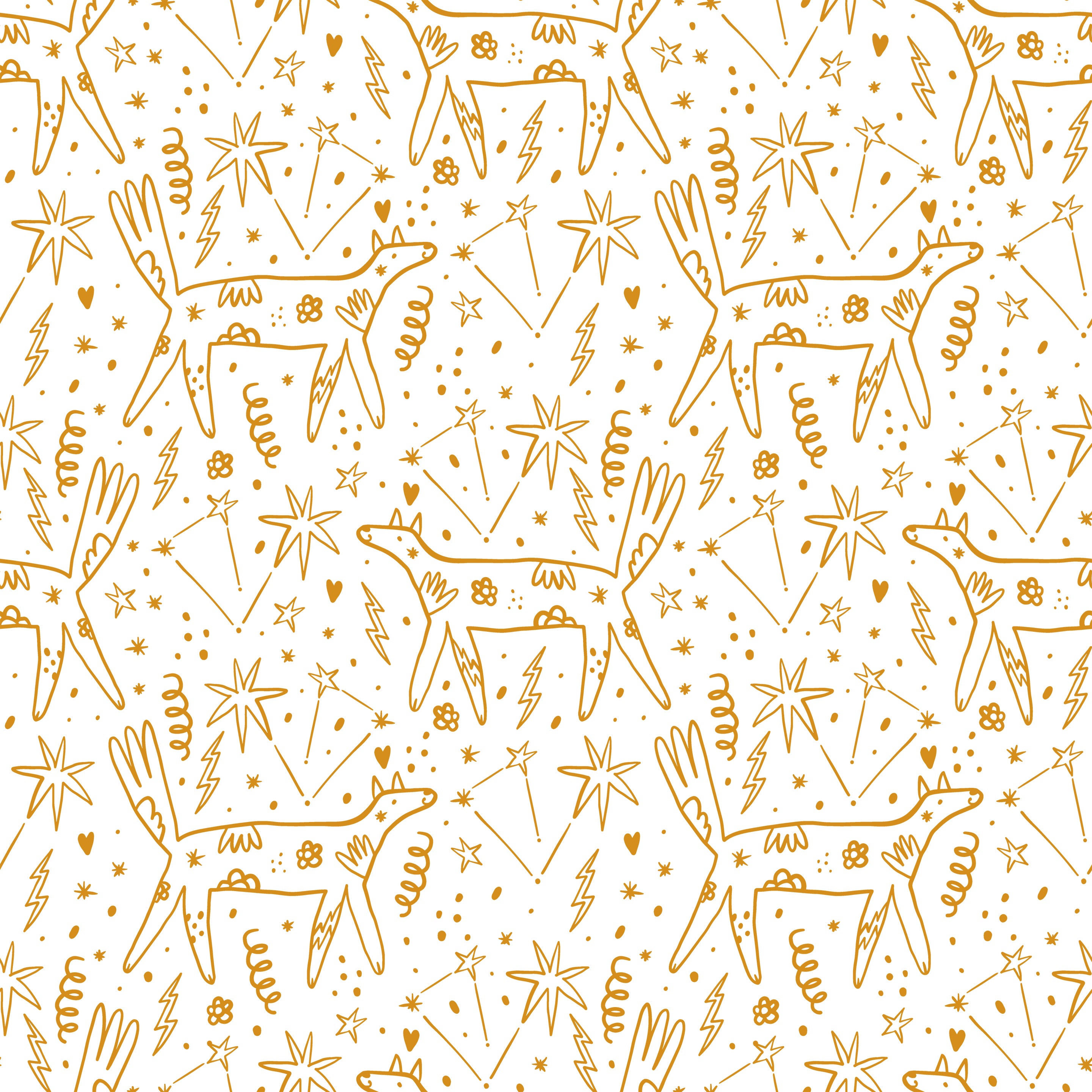 Chic and artistic 'Dog Wallpaper 34' featuring white and golden abstract dogs and stars on a clean background, ideal for a modern and stylish room setting.