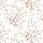 A detailed view of the Boho Winter Floral Wallpaper, highlighting its intricate botanical pattern with small flowers and leafy branches spread across a light background. This design brings a soft and elegant feel to interior spaces.
