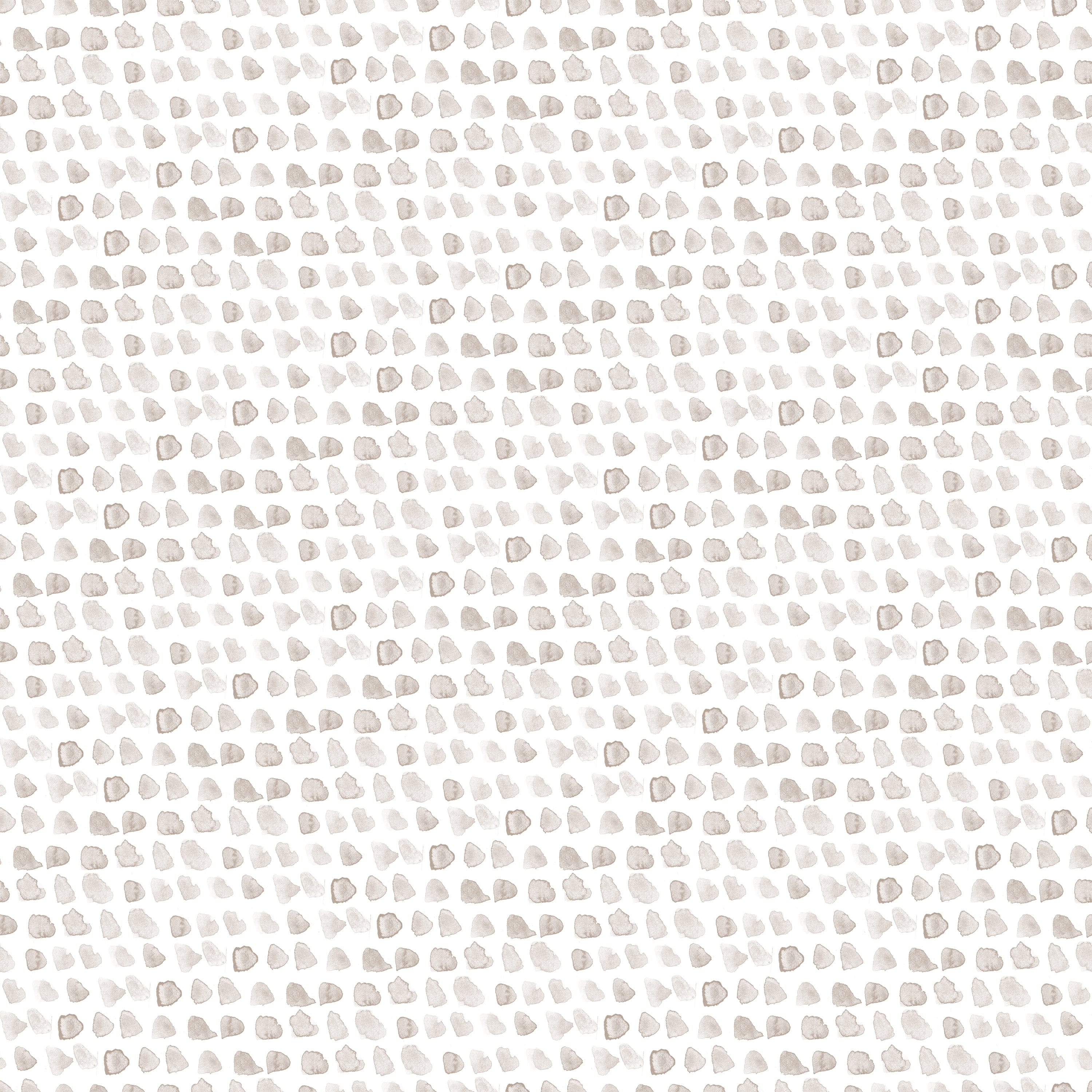 Close-up of Hand Painted Dots Wallpaper - Beige, featuring small, irregular beige dots systematically arranged on a white background, creating a subtle and elegant pattern.