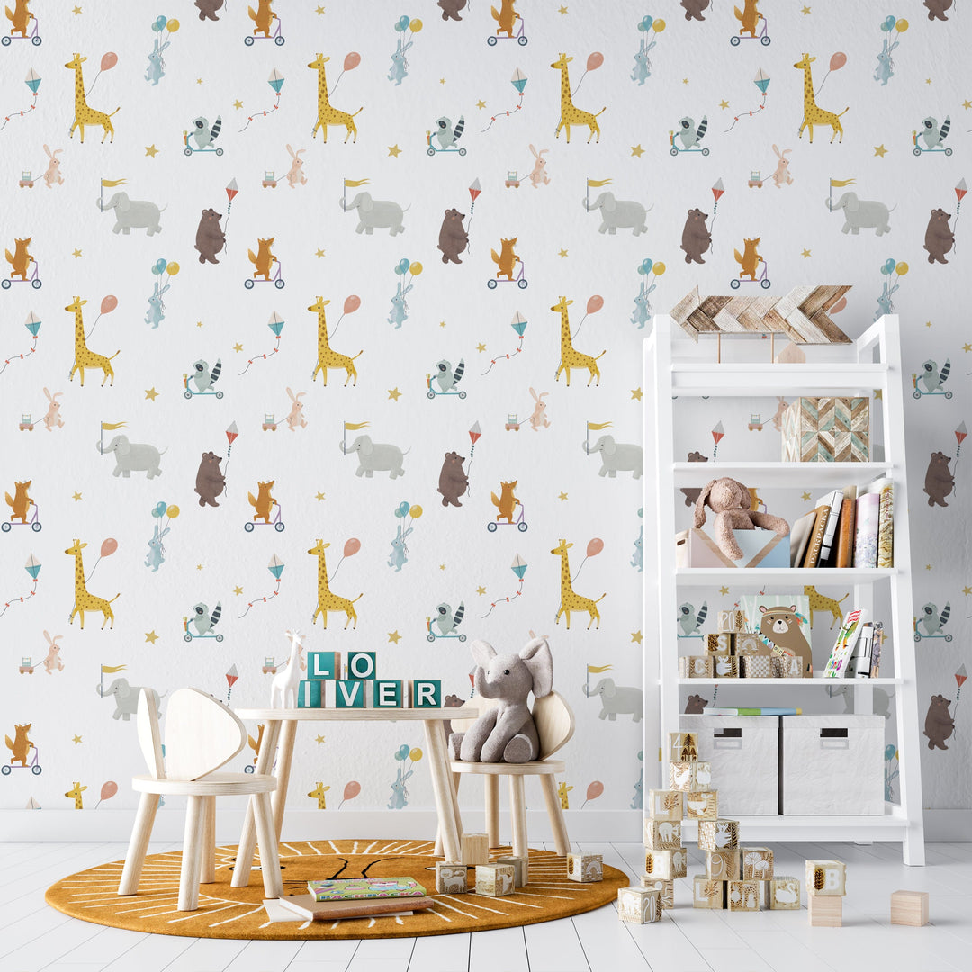 Bear and Elephant Wallpaper. Peel and Stick Wallpaper. Nursery ...