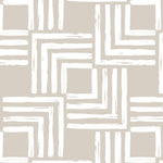 A detailed look at Organic Wallpaper 3 featuring a dynamic pattern of angular brushstrokes forming squares and rectangles in a neutral taupe color on a white background, giving it a modern, abstract feel