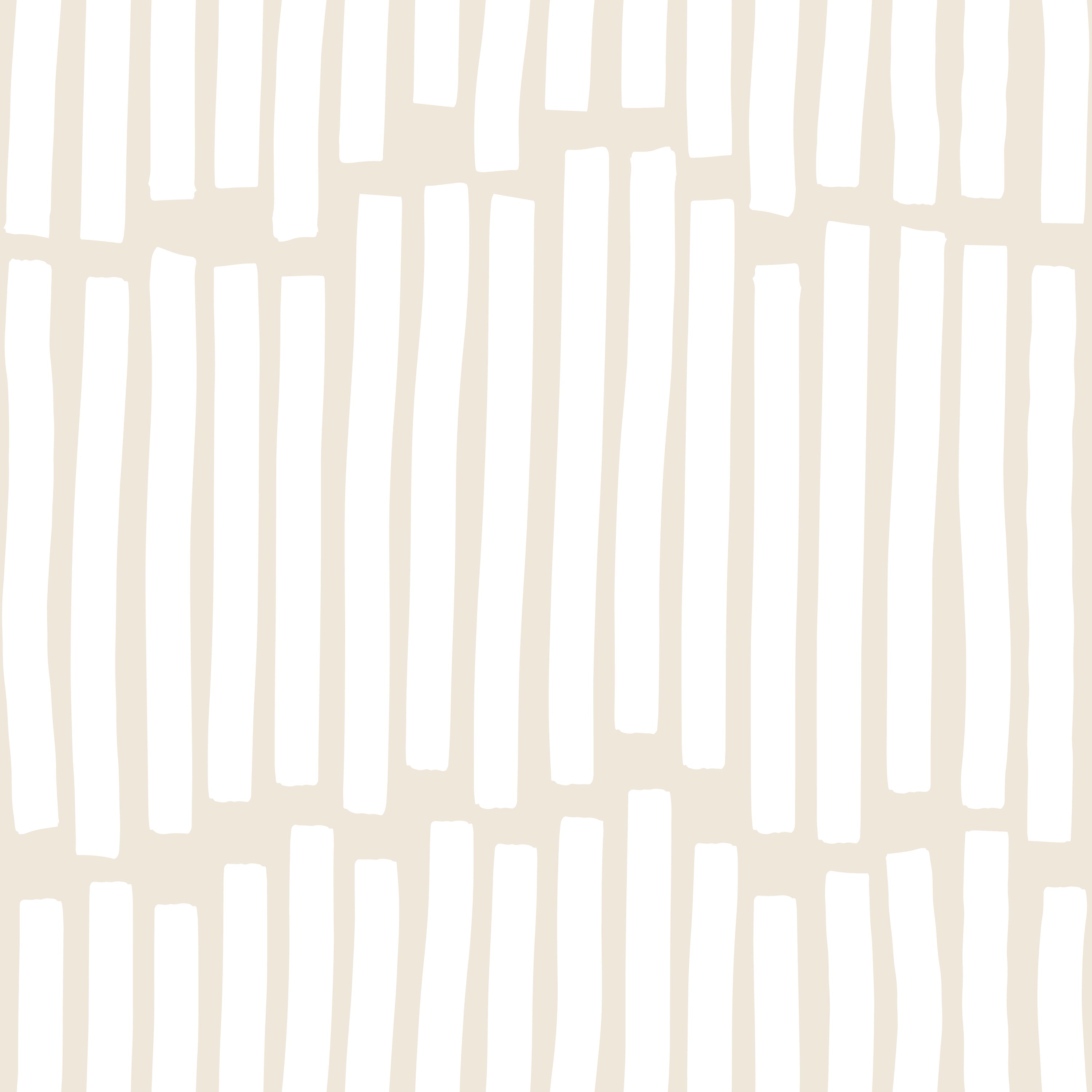 A close-up of the Boardwalk Wallpaper featuring a minimalist design with vertical and irregular beige lines on a cream background. The pattern offers a contemporary and clean aesthetic, ideal for modern decor.