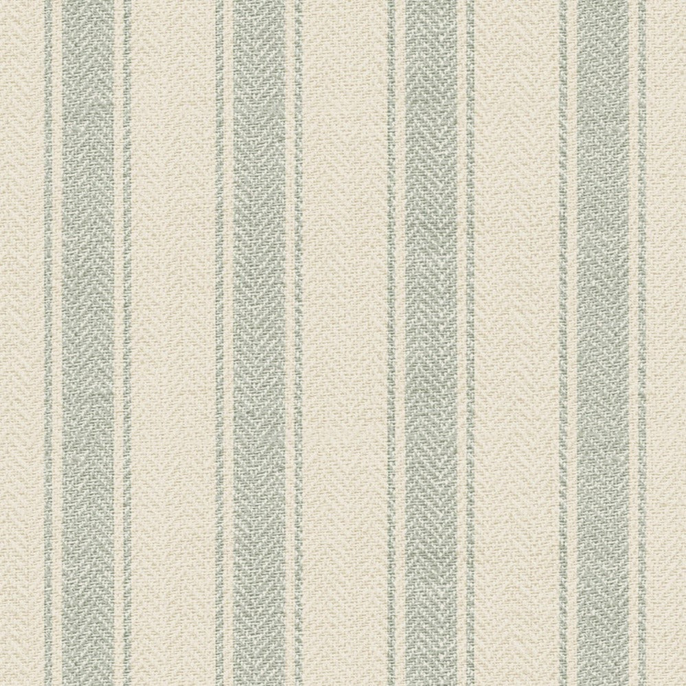 A close-up of the gentle striped wallpaper, displaying a refined texture with soft green and beige stripes. The pattern provides a subtle yet elegant backdrop, suitable for various interior designs that aim for a light and airy feel.
