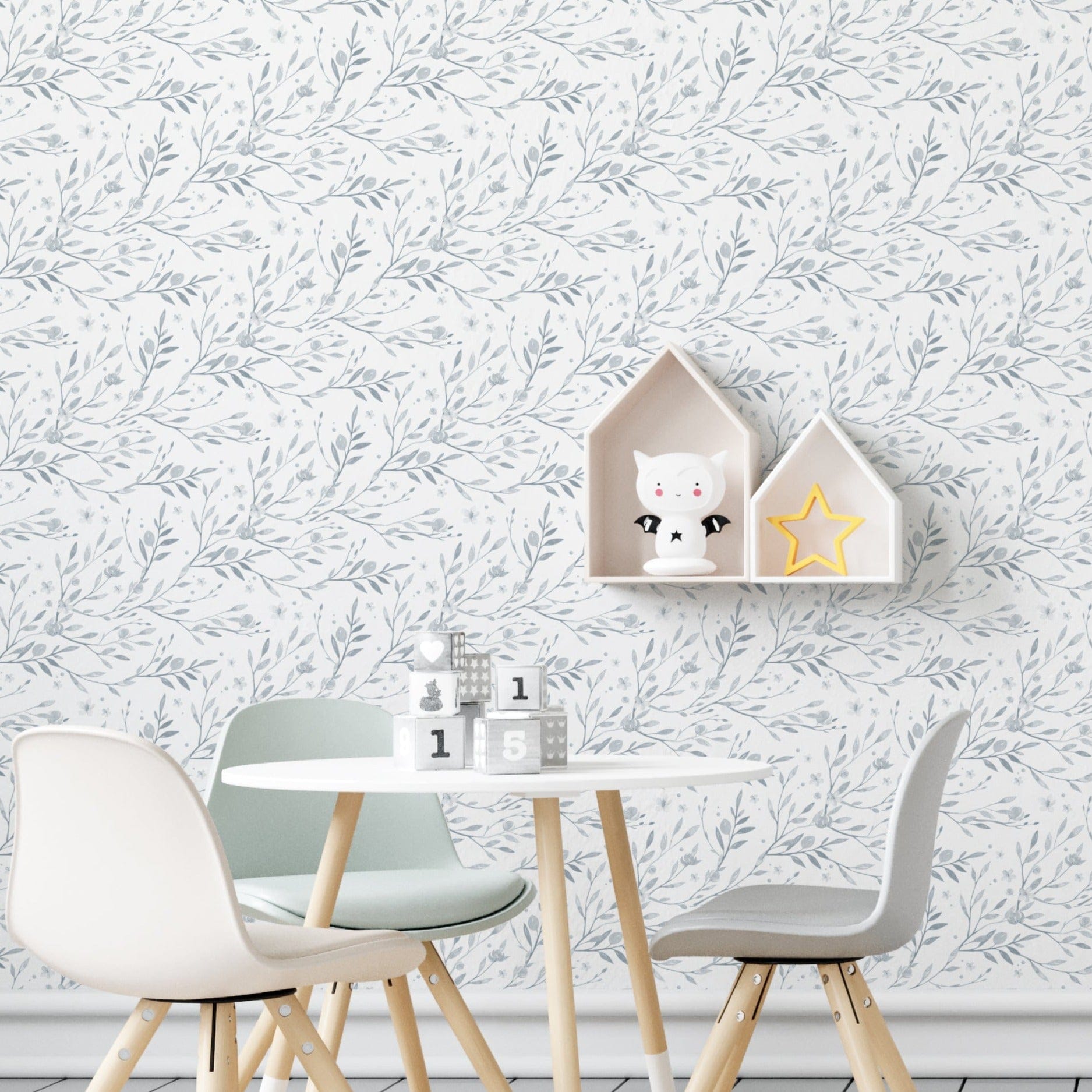 wallpaper, peel and stick wallpaper, Home decor, watercolor spring bird wallpaper, pale blue wallpaper, bedroom wallpapers, floral wallpapers, 