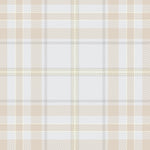 A seamless pattern of pastel tartan wallpaper featuring a grid of soft beige, light green, and off-white lines intersecting to form a classic checkered design. The subtle and soothing colors create a harmonious and gentle look, perfect for a cozy and elegant interior.