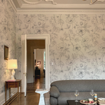 wallpaper, peel and stick wallpaper, Home decor, floral wallpaper, dainty floral line wallpaper, living room wallpaper, black on white wallpaper, 