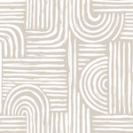 A close-up of the 'Neutral Geometric Wallpaper', highlighting its intricate pattern of beige lines creating abstract geometric shapes on a white background, exuding a modern, minimalist style.