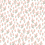 A seamless pattern of pink flowers with lush green stems against a white background, the Floral Love Wallpaper- Pink evokes a fresh and cheerful springtime garden.