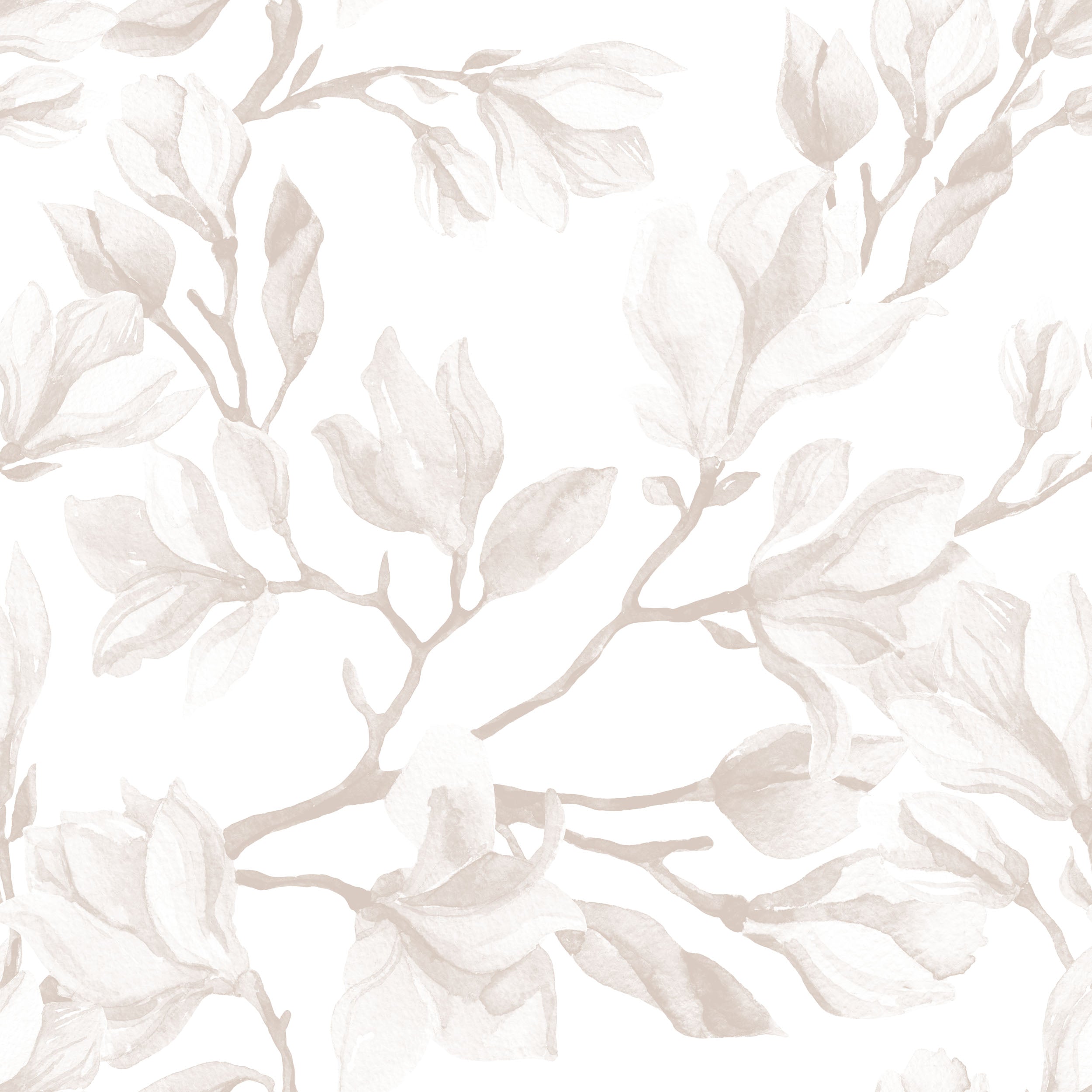 A close-up view of the 'Blooming Magnolia Wallpaper', showcasing the detailed and delicate magnolia branch illustrations, lending an elegant and natural touch to the wall with its soft linen texture.