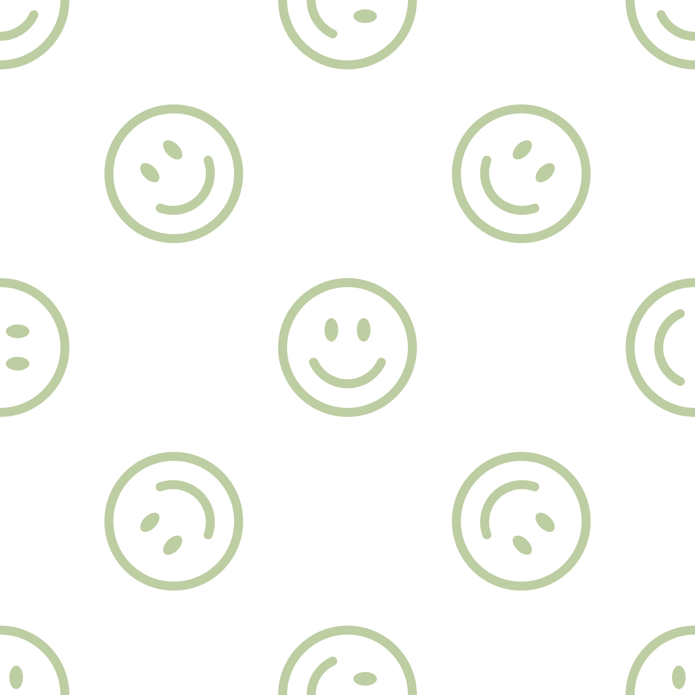Close-up view of Smiley Wallpaper with a playful pattern of green smiley faces on a light background, providing a clear look at the design