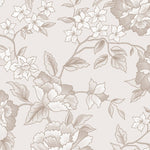 A close-up of the Ornamental Garden Wallpaper, showing the rich detail of its beige floral pattern, with large blooming flowers and leafy branches. The design captures a timeless beauty with a sense of depth and texture.