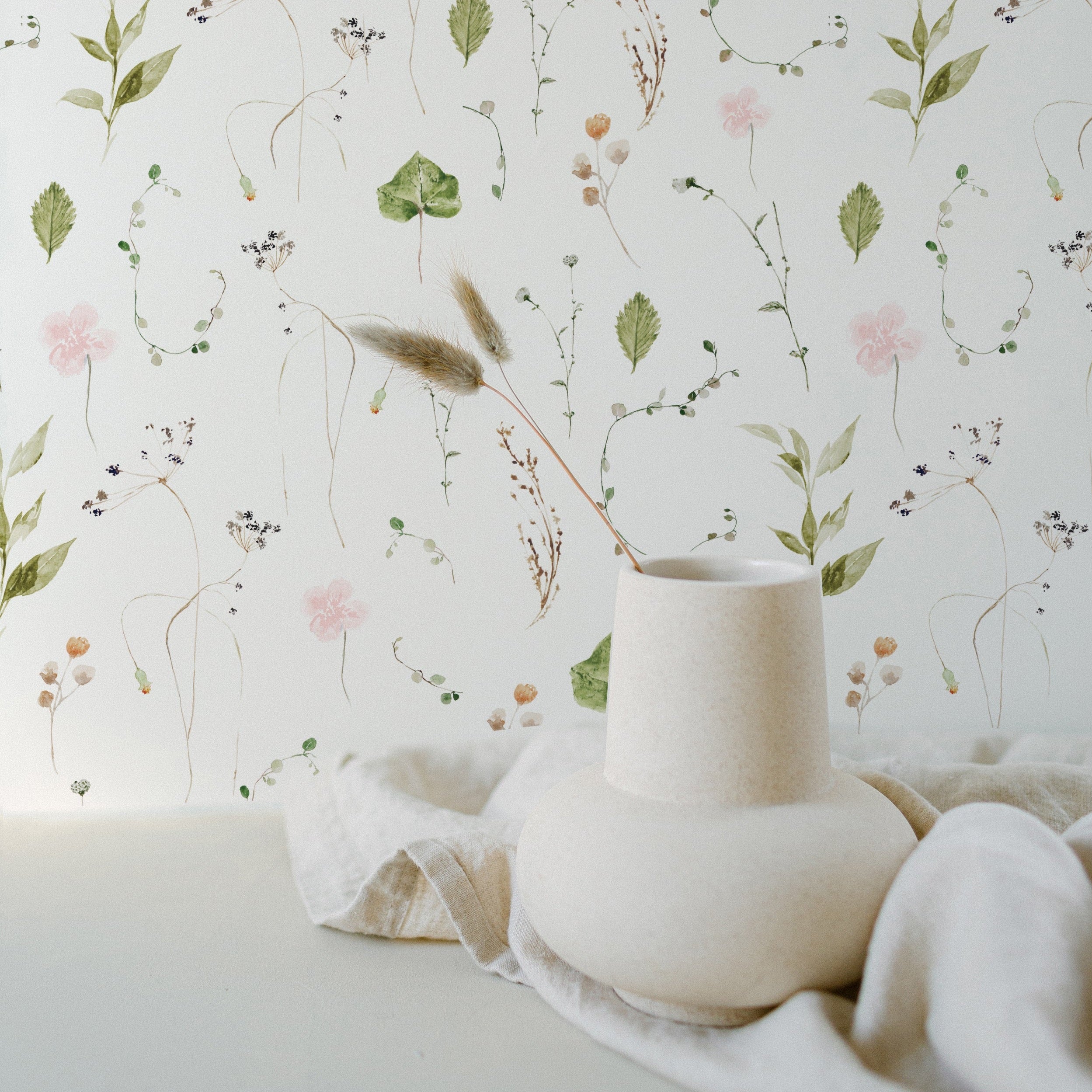 wallpaper, peel and stick wallpaper, Home decor, floral wallpaper, watercolor floral wallpaper, bedroom wallpaper, green wallpaper, pink wallpaper, ikebana wallpapers, 