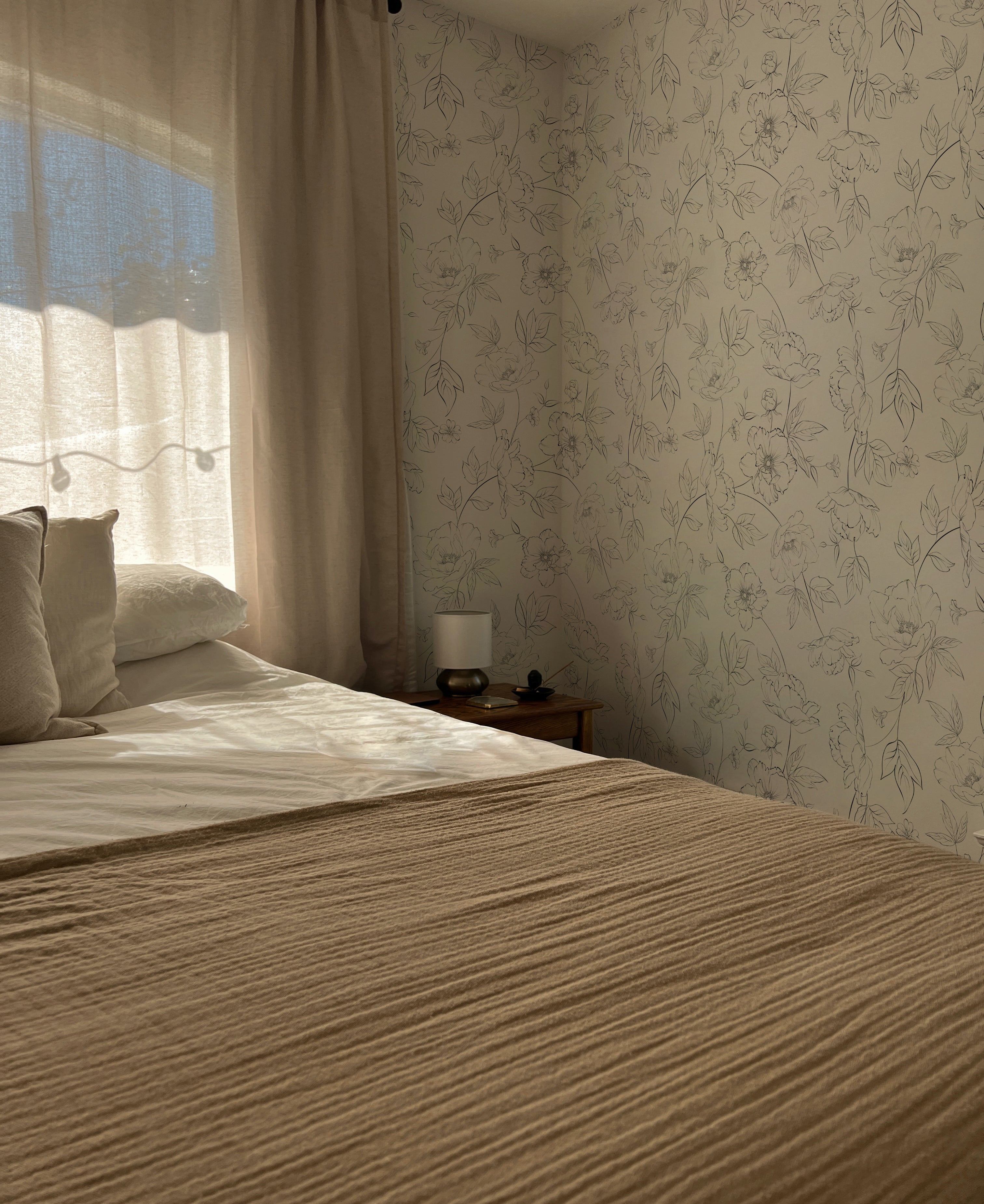 wallpaper, peel and stick wallpaper, Home decor, Dainty floral line wallpaper,  Floral wallpaper, bedroom wallpaper, Black and white wallpaper, 