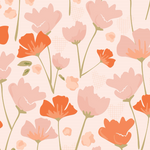 Close-up view of 'Floral Love Wallpaper,' featuring a delightful pattern of pink and coral flowers on a soft peach background, ideal for adding a gentle, floral touch to any space