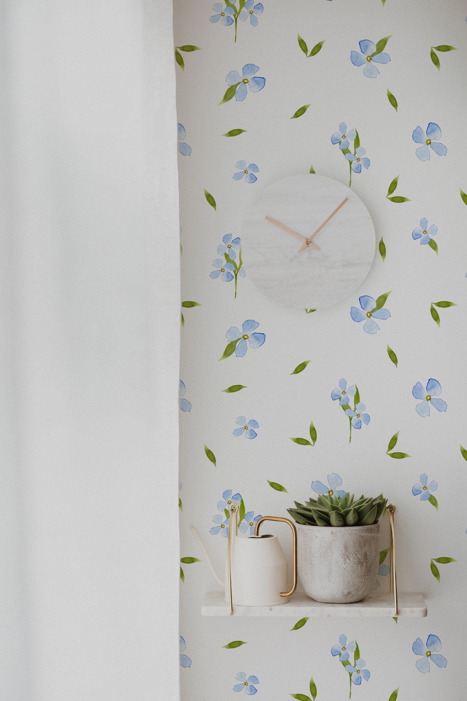 wallpaper, peel and stick wallpaper, Home decor, tiny blue watercolor floral wallpaper, floral wallpaper, bed room wallpaper, multi color wallpapers, 