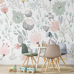 wallpaper, peel and stick wallpaper, home decor, kids pastel floral mural wallpaper, multicolor wallpaper, 