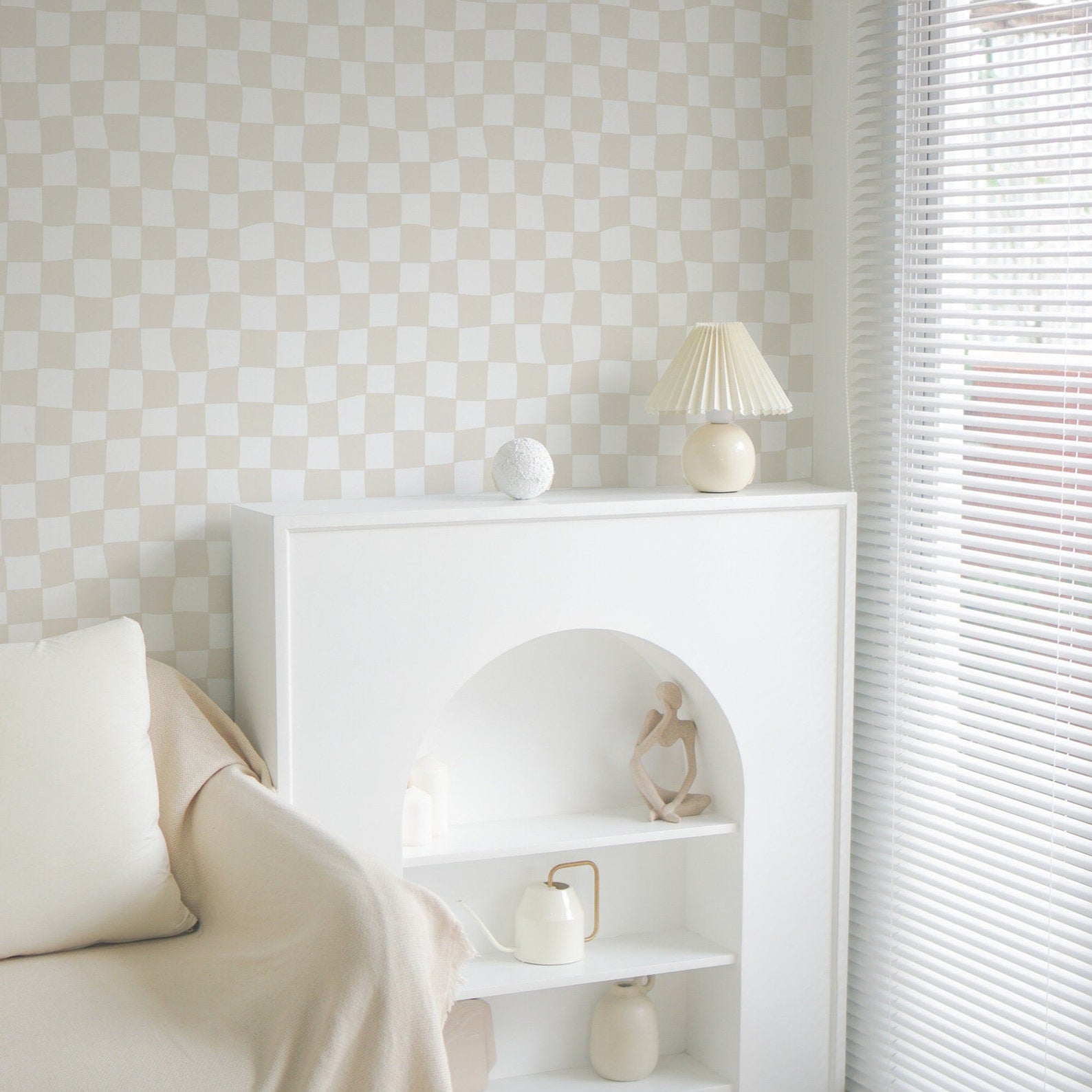 wallpaper, peel and stick wallpaper, Home decor, funky checkered wallpaper, ecru wallpaper, bedroom wallpapers, checkered wallpaper, 