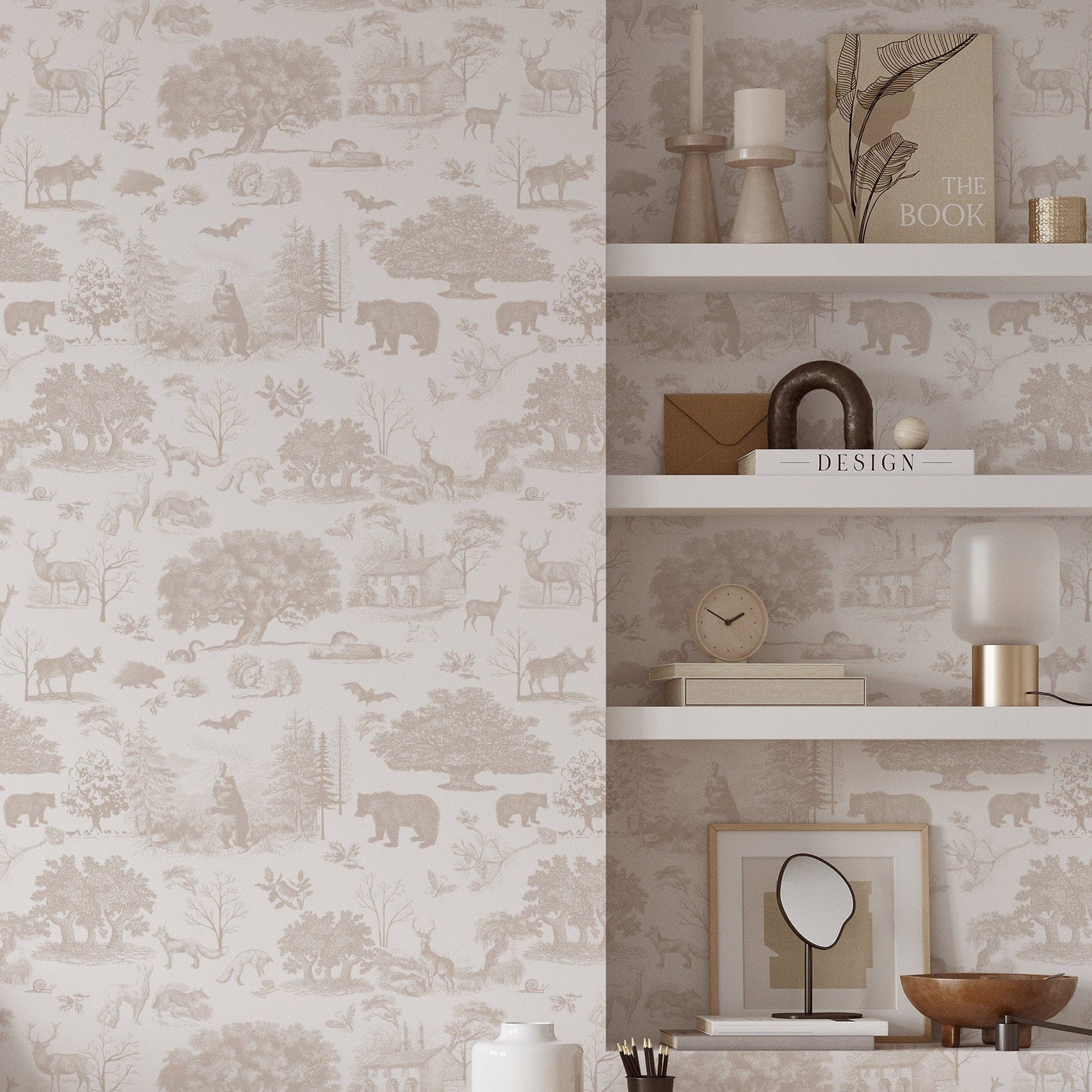 Vintage Neutral Toile Wildlife Wallpaper – Timberlea Interiors