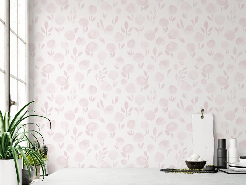 wallpaper, peel and stick wallpaper, Home decor, subtle botanica wallpapers, pink wallpaper, bedroom wallpapers, floral wallpaper, 