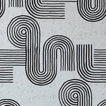 A close-up of the Zen Abstract Wallpaper showing the intricate detail of the black abstract lines on a textured grey backdrop, creating a calm and meditative atmosphere