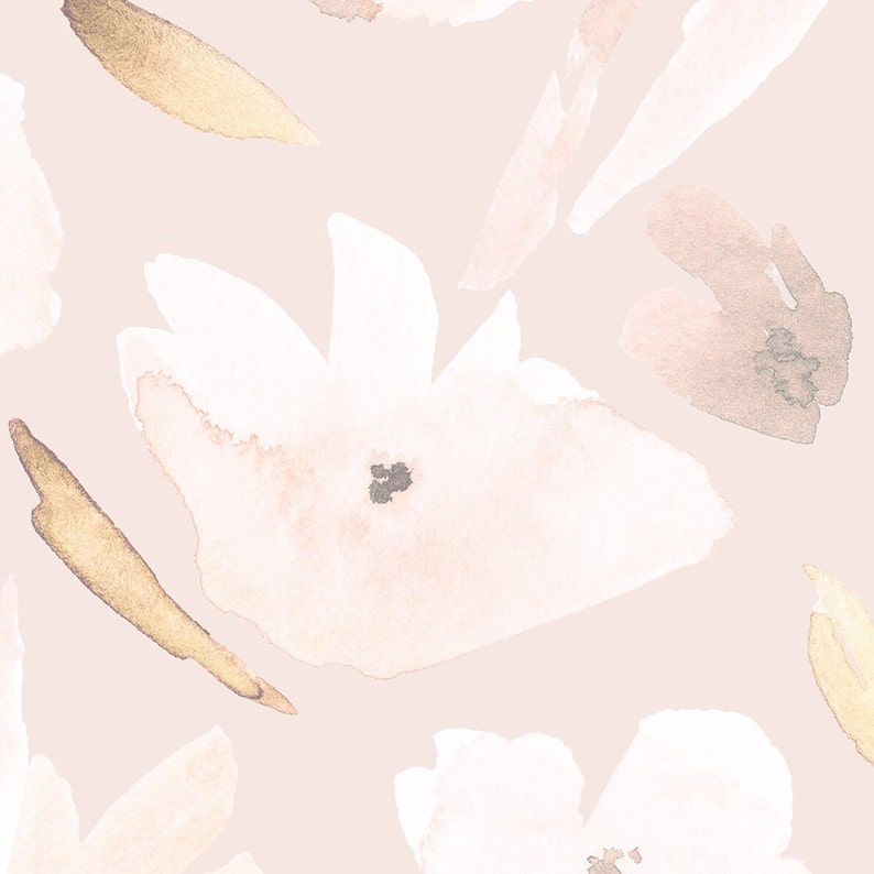 A close-up view of the Prettiest in Pink Floral Wallpaper, showcasing its delicate watercolor flowers in shades of pink with subtle green and yellow accents, evoking a sense of springtime serenity and a soft, romantic atmosphere.