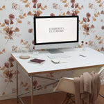 A workspace accented with Autumn Floral Wallpaper, enhancing the office with natural light and soft floral motifs in shades of rose, beige, and brown, providing a calming and beautiful environment for productivity.