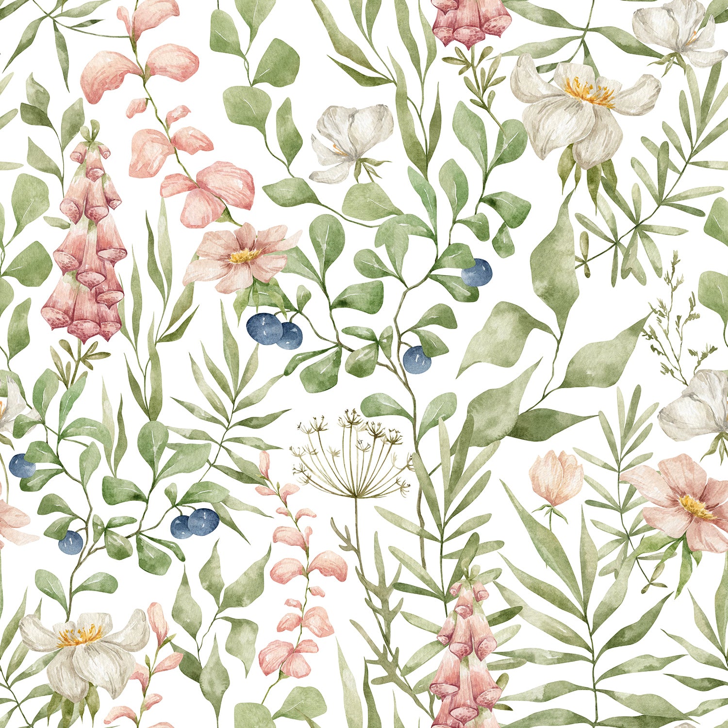 wallpaper, peel and stick wallpaper, Home decor, watercolor floral and leaf wallpaper, multicolor wallpaper, green wallpaper, watercolor wallpaper,