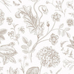 A close-up view of the Toile De Jouy Floral Wallpaper, showcasing the intricate beige floral patterns that evoke a sense of old-world sophistication, ideal for adding depth and character to any room